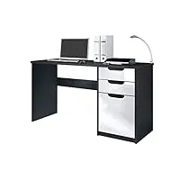 vladon bureau logan, petit bureau avec 2 tiroirs et d’une porte, noir mat/blanc haute brillance (129 x 76 x 60 cm)