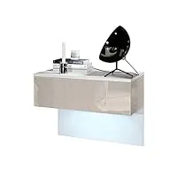 vladon table de chevet sleep, table de nuit à fixation murale avec tiroir, blanc mat/gris sable haute brillance, éclairage led inclus (60 x 46 x 35 cm)