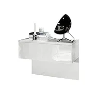 vladon table de chevet sleep, table de nuit à fixation murale avec tiroir, blanc mat/blanc haute brillance (60 x 46 x 35 cm)