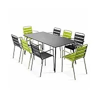 oviala palavas - ensemble table de jardin et 8 fauteuils en métal vert et gris