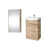 planetmöbel ensemble de meubles de salle de bain composé d'un lavabo, d'un lavabo et d'une armoire miroir, pour salle de bain d'invités, couleur chêne sonoma