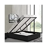 designetsamaison lit avec coffre de rangement noir avec sommier 140x200 cm - eveil
