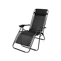 todeco transat en textilène de jardin, chaise longue inclinable, 165 x 112 x 65 cm, noir, textilène, avec coussin, charge maximale: 100 kg, matériau: acier