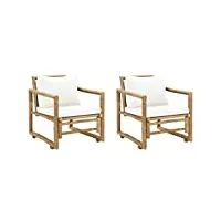 vidaxl 2x chaise de jardin bambou siège fauteuil extérieur chaise de terrasse