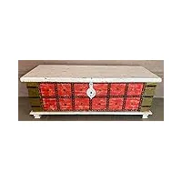 guru-shop ancienne boîte en bois, coffre en bois, table basse, table basse en bois massif, décorée de façon élaborée - modèle 18, marron, 51x131x41 cm, coffres, boîtes, étuis