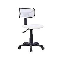 idimex chaise de bureau pour enfant milan fauteuil pivotant et ergonomique sans accoudoirs, siège à roulettes avec hauteur réglable, revêtement mesh blanc