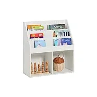 sobuy® kmb01-w bibliothèque Étagère à livres Étagère de rangement jouets pour enfants porte-revues 3 compartiments et 2 cubes ouverts