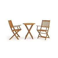 vidaxl mobilier de bistro pliable 3 pcs mobilier à dîner salon de jardin table et chaises de salle à manger extérieur marron bois d'acacia solide