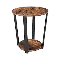 vasagle table d’appoint, table ronde, bout de canapé, montage facile, cadre en acier, pour salon, chambre, style industriel, marron rustique et noir let57x