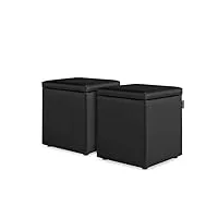 happers pack 2 poufs cube rangement en similicuir pour salon ou chambre noir