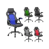 mobili rebecca® fauteuil gamer siège de direction nylon simili-cuir noir bleu à roulettes réglable en hauteur (cod. re6209)