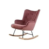 zons fauteuil à bascule h92x100x68cm en velours rose vielli