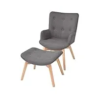 vidaxl fauteuil avec repose-pied tissu gris meuble de salon séjour bureau