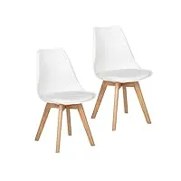 eggree lot de 2 chaises salle a manger scandinave sgs tested, (tm) rétro chaise de salle de bureau avec pieds en bois de chêne massif et coussin en similicuir,blanc