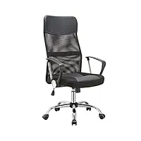 bakaji fauteuil de bureau en cuir synthétique et tissu filet rotation à 360 degrés, noir, métal, unique