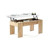 idmarket - table basse plateau relevable tara bois blanc et imitation hêtre