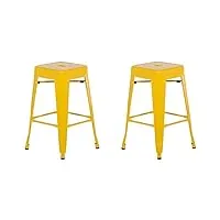 lot 2 chaises tabourets de bar industriels en acier jaune 60 cm empilables et confortables pour cuisine ou salle à manger au design moderne beliani