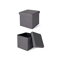dibea tabouret pliable en similicuir cube coffre de rangement, 38x38x38 cm gris