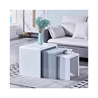 goldfan tables gigognes lot de 3 haute brillance table d'appoint petite table de salon blanche en moderne blanc gris