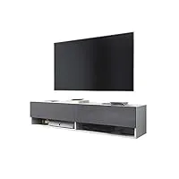 wander - meuble tv suspendu/banc tv avec led (100 cm) (blanc mat/gris brillant)