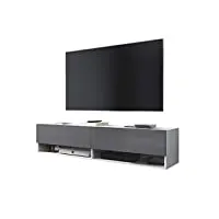 selsey wander - meuble tv suspendu/banc tv avec led (140 cm) (blanc mat/gris brillant)