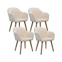 woltu lot de 4 chaises de salle à manger chaise de loisirs en velours et bois massif,chaises de réception crème blanc bh95cm-4