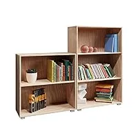 casaria set d'étagères bibliothèque chêne vela meuble de rangement 2 niveaux 3 niveaux pour salon bureau chambre