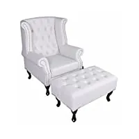 chesterfield palazzo fauteuil de lecture avec tabouret blanc
