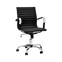 ibbe design designo pivotant chaise de bureau en simili cuir similicuir noir ergonomique fauteuil de bureau à roulettes fonction bascule et réglable en hauteur, hauteur du siège 43-53 cm
