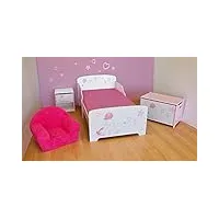 713107 licorne pack chambre composé d'un lit, d'un chevet, d'un coffre à jouets et d'un fauteuil en mousse pour enfant