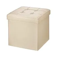 brian & dany pouf coffre de rangement tabouret pliant pouf de pliable cube simili cuir, 38 x 38 x 38 cm, beige