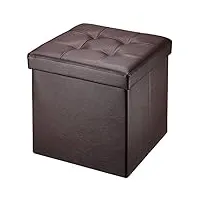 brian & dany pouf coffre de rangement tabouret pliant pouf de pliable cube simili cuir, 38 x 38 x 38 cm, brun