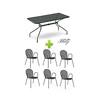 table pour extérieur changes 160 x 80 cm art. 809 + 6 fauteuils ronda – produits en fer zingué et verni à poussières – couleur fer ancien