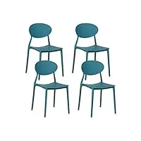 zons lot de 4 chaises jardin exterieur en pp empilable 48x48x81cm bleu