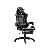 fauteuil de bureau gamer ignite similicuir i chaise de bureau à roulettes confortable et ergonomique hauteur réglable repose-pied et accoudoir, couleur:noir/noir