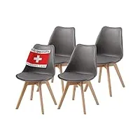 albatros chaises de salle à manger aarhus, lot de 4, gris avec pieds en bois massif, hêtre, design rétro scandinave