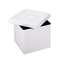 casaria tabouret cube avec espace de rangement pouf 38x38x38cm coffre de rangement en similicuir repose-pied siège blanc