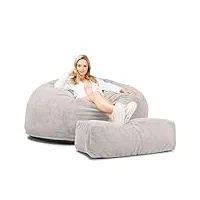 lounge pug, cloudsac 1010 xxl, canapé pouf géant xxl à mémoire de forme, gros pouf sofa, pompon crème