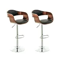 lot de 2 tabouret de bar kingston similicuir i set 2 tabourets de bar réglable en hauteur avec dossier et repose-pied ergonomique i chaise d, couleur:noyer/noir