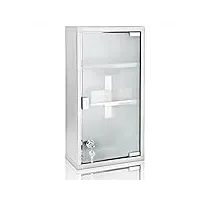 deuba armoire à pharmacie en acier inoxydable 48,5 x 25 x 12cm armoire à médicaments 3 compartiments porte en verre avec clés