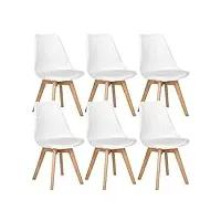 eggree lot de 6 chaises salle à manger en chêne sgs tested chaises de cuisine scandinaves sgs tested, rétro rembourrée chaise de salle de bureau, pieds de chêne - blanc