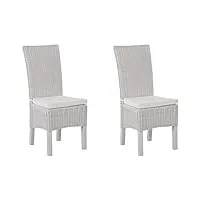 lot de 2 chaises de salle à manger en rotin et bois blanc idéales pour cuisine ou salon au style rustique boho et campagne beliani