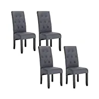 woltu 4 x chaises de salle à manger chaises de cuisine gris foncé,chaise salon à manger assise en lin et pied en bois massif,bh106dgr-4