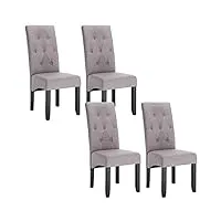 woltu 4 x chaises de salle à manger chaises de cuisine gris clair,chaise salon à manger assise en lin et pied en bois massif,bh106hgr-4