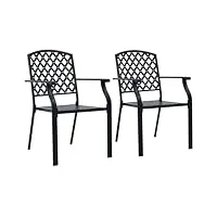vidaxl 2x chaise à dîner extérieur empilable acier maille noir fauteuil jardin