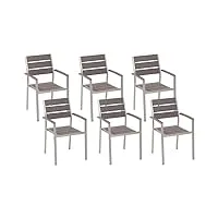 lot de 6 chaises de jardin en aluminium et bois synthétique gris et argenté vernio
