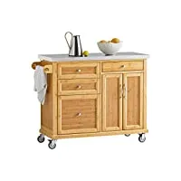sobuy® fkw70-n meuble de rangement cuisine buffet de cuisine roulant desserte sur roulettes en bambou - plans de travail en acier inox grande armoire de rangement
