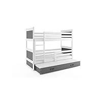 interbeds lit superposé rico 3 places 160x80 avec matelas sommiers et tiroir-lit en blanc (blanc+gris)