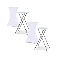 idmarket - lot de 2 tables hautes pliantes 105 cm et 2 housses blanches