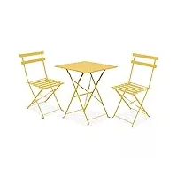 oviala table de jardin et 2 chaises acier jaune
